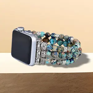 Boho Jasper Handmade Watch Band: Bohemian Natural Stone Smartwatch Stretch Cord Bands