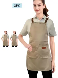 Cute Shoulder Strap Apron Set, Waterproof Pocket Design, Simple Fashion Chef Apron, Kitchen Cooking Aprons, Gardening Apron, Work Apron, Home Kitchen Baking Coffee Shop Uniform