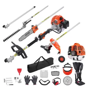 VEVOR 33CC 6-in-1 Multi-Functional Trimming Tools, Gas Hedge Trimmer, Weed Eater, String Trimmer, Brush Cutter, Edger, Pole Saw Chainsaw Pruner with Extension Pole