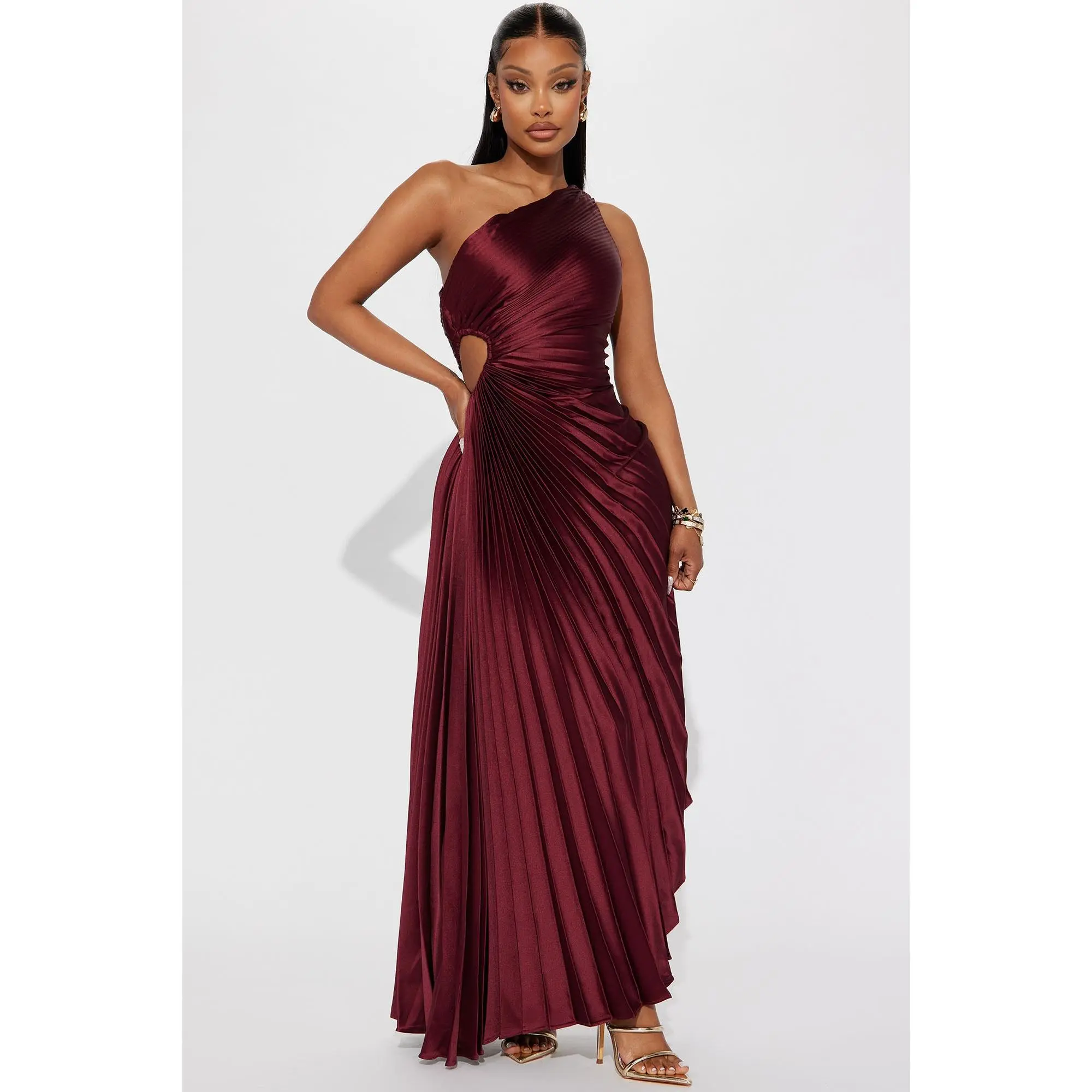 Belle Satin Maxi Dress - Wine