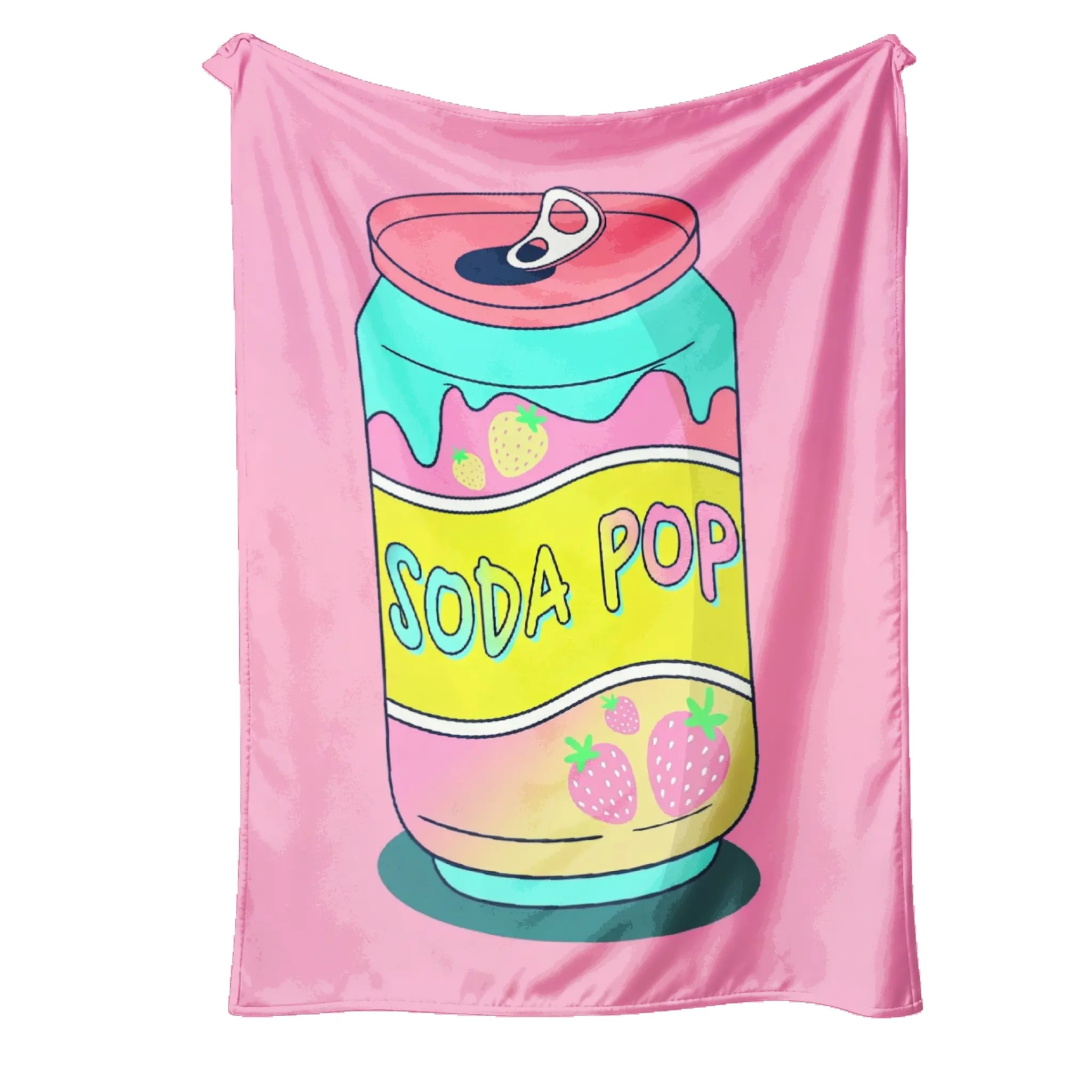 Soda Pop Flannel Throw Blanket, Cute Pink Soda Can Graphic Soft Cozy Fleece Blanket, Lightweight Warm Blanket for Bed Sofa Camping Travel Home Gift