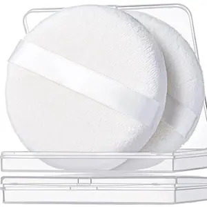 Mother Day Gift 2pcs Powder Puff, 4.13 Inch Powder Puff for Body Powder, Body Powder Puff Large Powder Puff Loose Powder Puffs Soft Velour Body Powder Puff and Container White