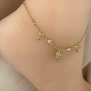 18k Gold Plated Charm Anklet 10” Inches