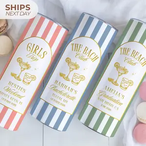 Girls Trip Tumbler Personalized Custom Vacation Cup with Name Girls Weekend Travel Mug Beach Trip Matching Gifts Cabana Stripe Social Club