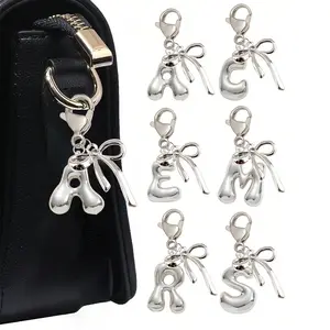 Bubble Silver Letter Necklace Pendant Bag Pendant - Lucky Crystal Pendant, Letters A-Z, Zircon Inlaid Bow, Keychain, Couple Pendant, Car, Handbag Decoration, Suitable For Valentine'S Day Gifts, Mother'S Day Gifts, Valentine'S Day Gifts