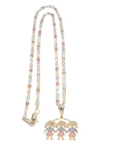 New Tri-color Gold-plated Of Three Girls 20-inch Chain  Necklace with Tri-color Design and Pendant