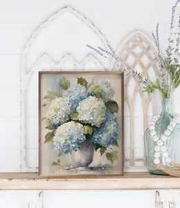 8" X 10" Hydrangeas In White Vase