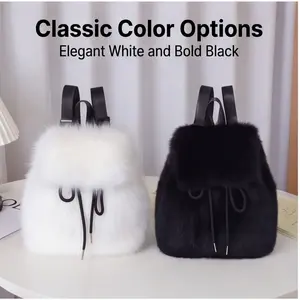 Women's Plush Artificial Fur Backpack, Adjustable Drawstring Closure, Casual Formal Use, Mini Bag, Soft Texture, Stylish Design