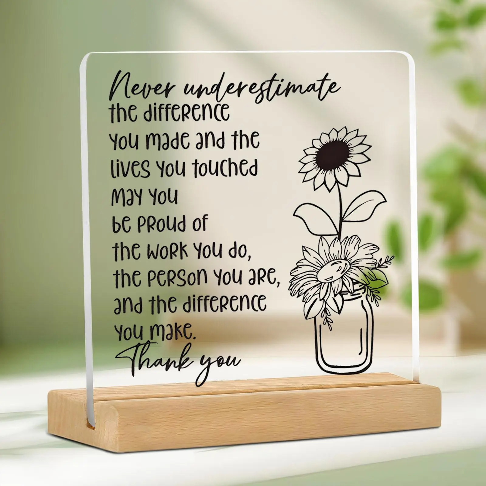 Flower & Letter Pattern Acrylic Desktop Plaque, Acrylic Plaque Sign, Creative Desktop Ornament, Inspirational Office Gift for Women, Friend, Teacher, Colleague Retirement Gift, Office Home Decor