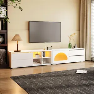 [SOIYELIFE] 100" Modular TV Stand with Fluted Glass Doors & Smart LED Lighting, Hidden Sliding Drawers Multi-Functional Media Console for Living Room Bedroom Office (2025 Trending Space-Saving Design)