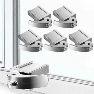 5 Pack Window Locks, Security for Vertical & Horizontal Windows, Easy Install, Fits 1/16 inch to 7/8 inch Wide Rail, Safety for Home & Office (Silver)