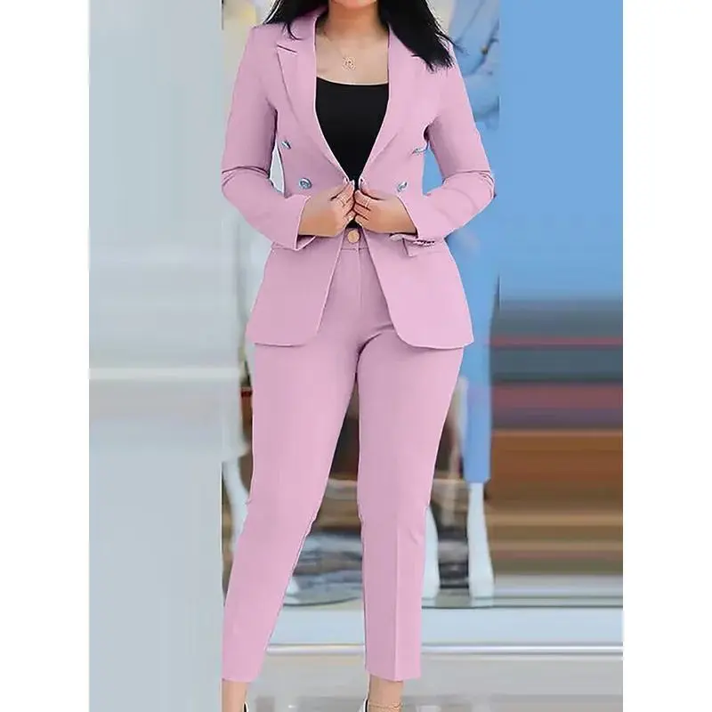 Women Two Pieces Pant Suits, Spring Autumn Loungewear Solid Fashion Matching Sets, 2025 Cardigan Top Pencil Pants Ladies Outfit
