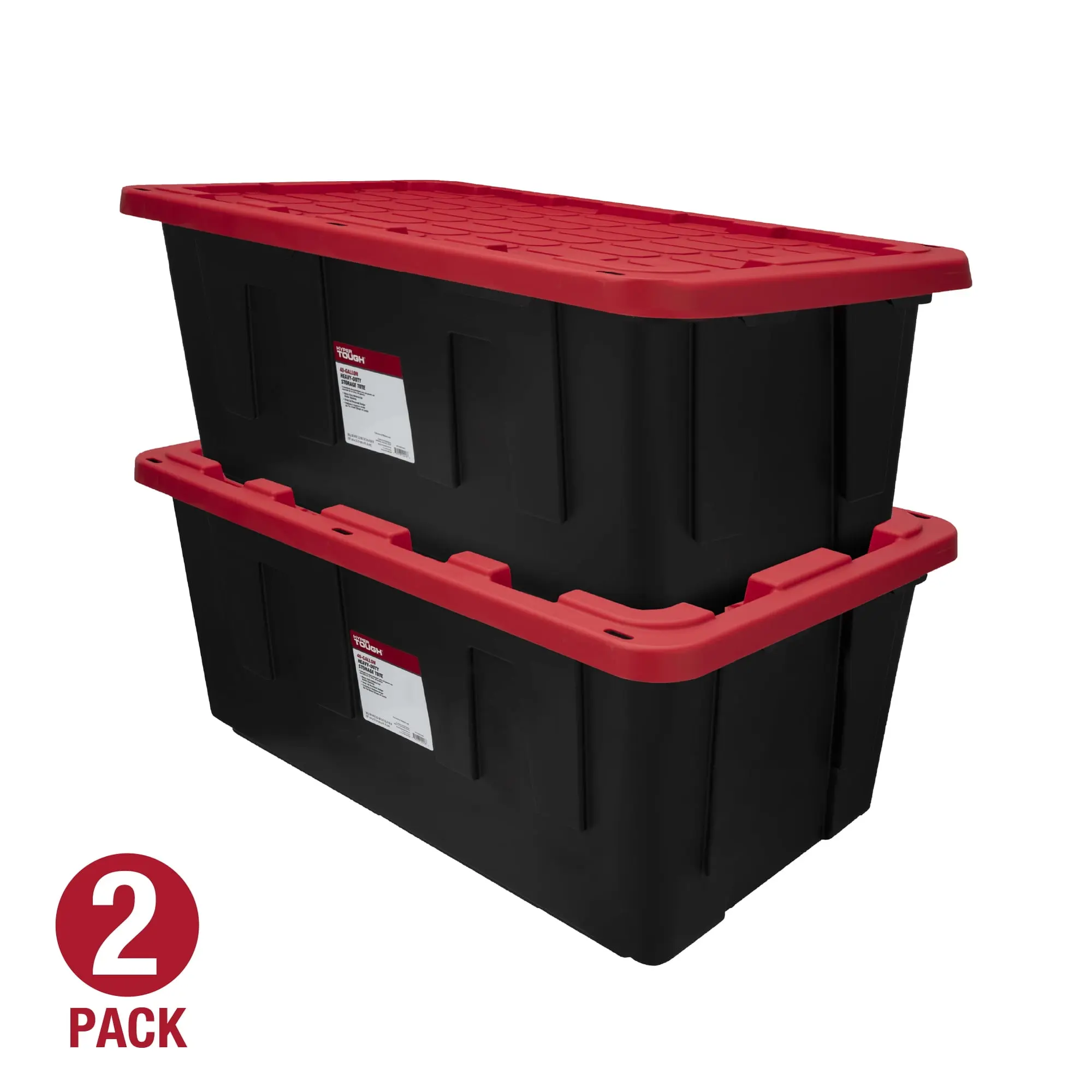 Hyper Tough 40 Gallon Storage Bin with Snap Lid, Pack of 2, Black and Red