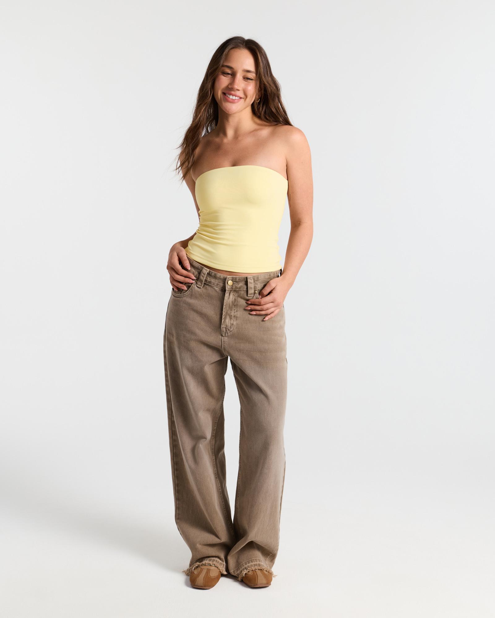 SOLBRACE Women's Double Layer Bandeau Crop Tube Tee, Buttery Soft High Stretch Fabric, Snatched Tight Fit Ultra Stretchy Not See-Through, Daily Layering Essential