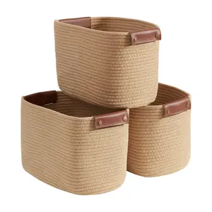 Ornavo Home 3pk Cotton Rope Storage Shelf Baskets w/ Handles