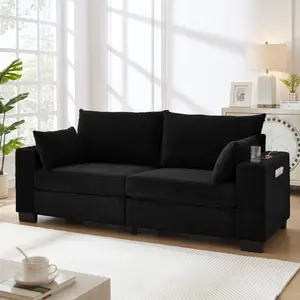  [Bellemave] 78"Corduroy Sofa for Living Room, Modern Upholstered Couch with USB,Cup Holders and Side Pocket, 2-Seater Sofa for Living Room, Apartment