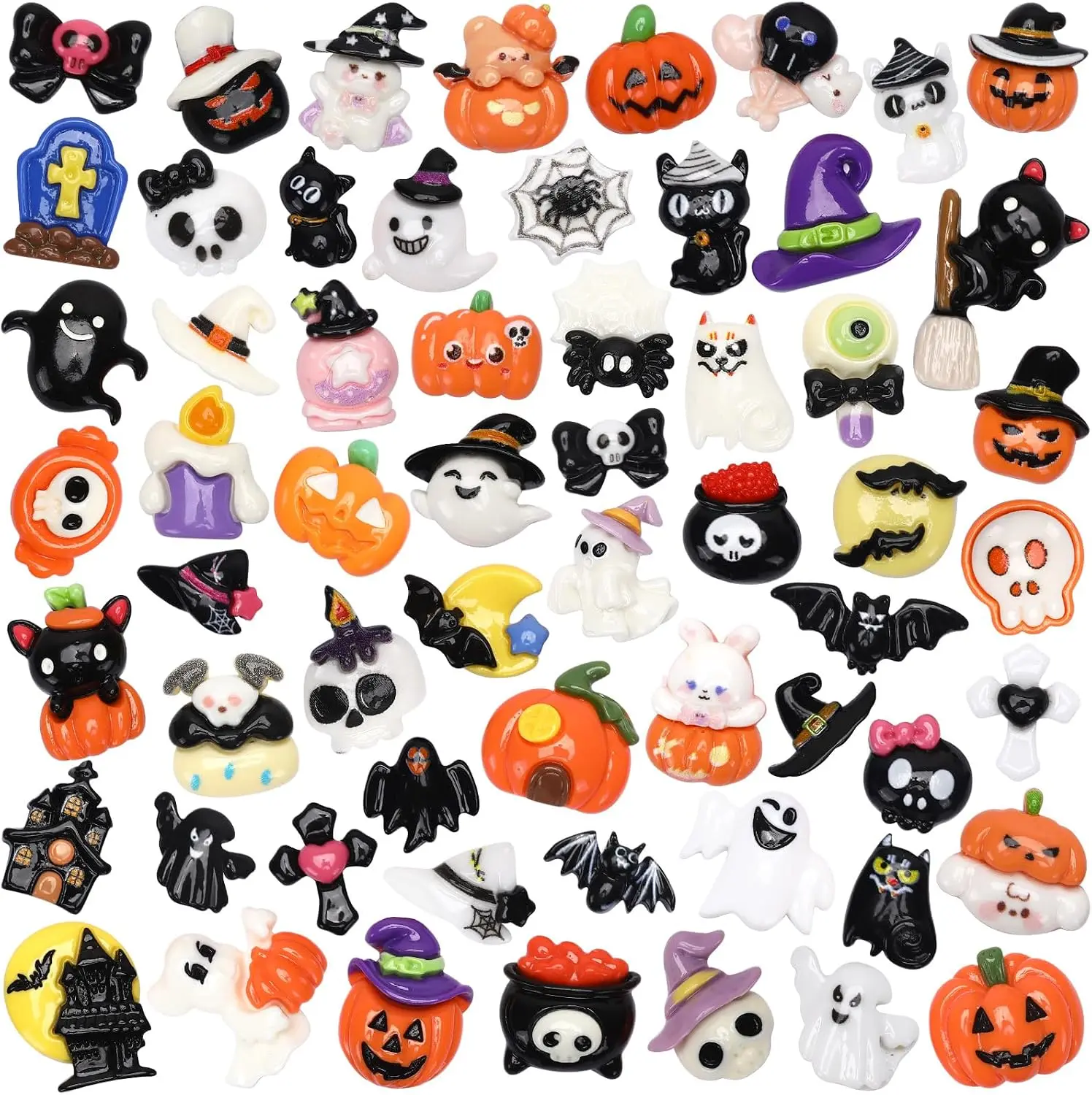 60Pcs Halloween Flatback Resin Charms for Slime Crafts Phone Cases | DIY Halloween Craft Supplies, Resin Slime Charms Ornaments, 60 Styles Miniature Embellishments for Scrapbooking Hair Clips