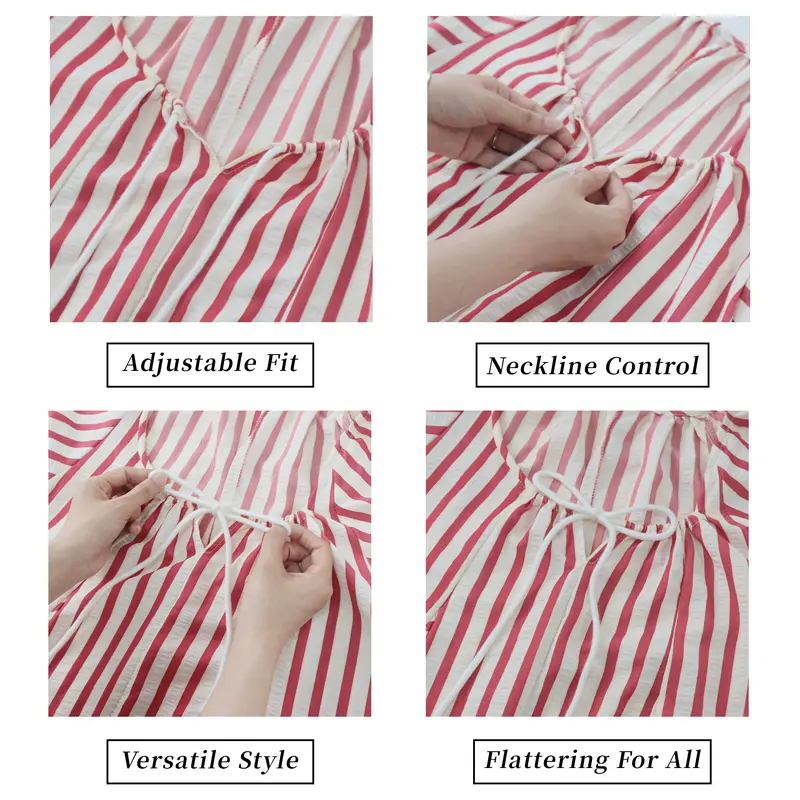 UANEO Womens Striped Romper Casual Loose Puff Sleeve Wide Leg Jumpsuit Overall with Pockets SummerVibes