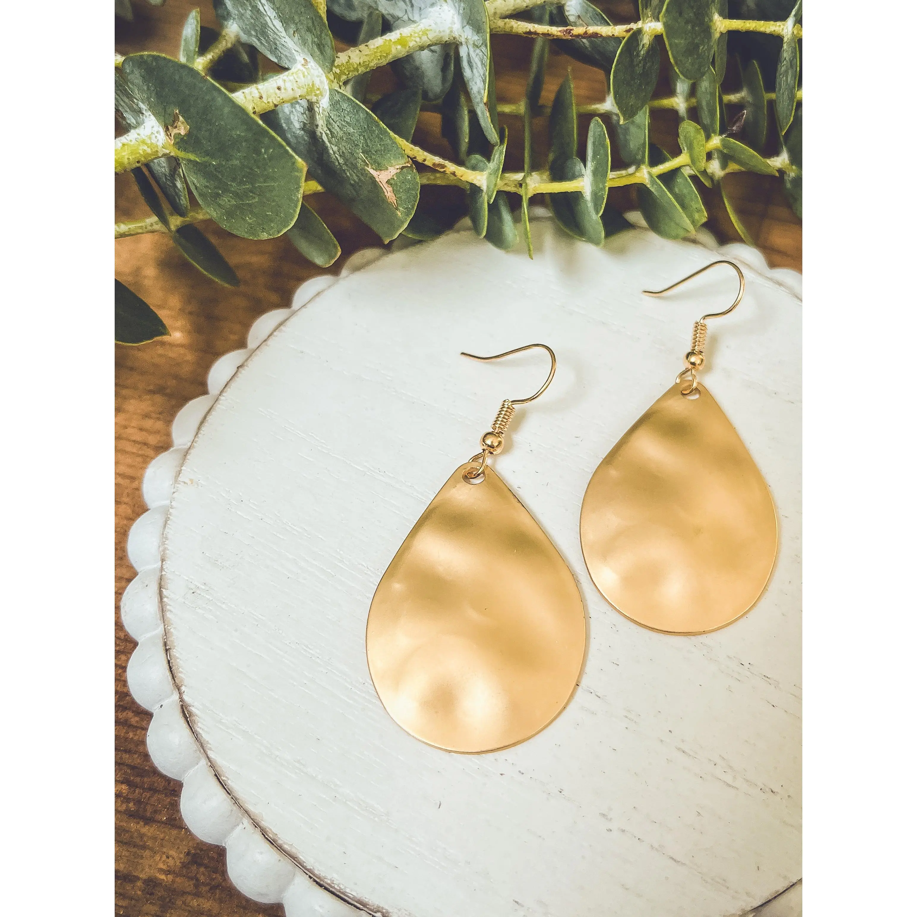 Beautiful Hammered Gold or Silver Drop Earrings