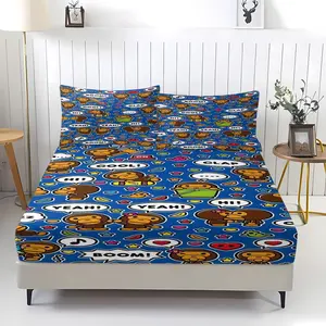 3-Piece Fun Ape Head Pattern Bed Sheet Set, Soft And Durable Bedding Set Includes 1 Bed Sheet And 2 Pillowcases, Suitable For Children And Adults' Daily Holiday Birthday Gifts Bedroom Decorations