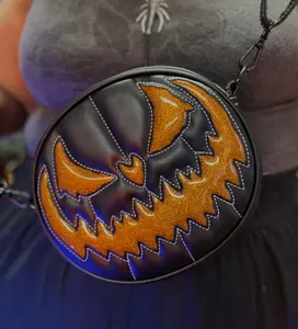 Pumpkin Kult : white  Stitching Small Crypt crossbody bag black and glitter Orange