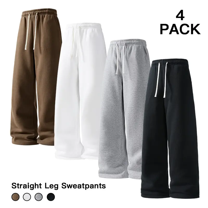 Men's 4-Pack Polyester Unisex Baggy Sweatpants, Straight-Wide Leg Sporty Chic Trousers, Adjustable Waist Loose Fit for Daily Gym Streetwear