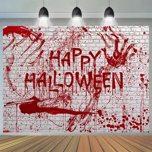 1pc 2D Flat Spooky Blood Handprint & Splatter Wall Decor - ft/ft Polyester Banner for Halloween, Birthday Parties & Photo Booths