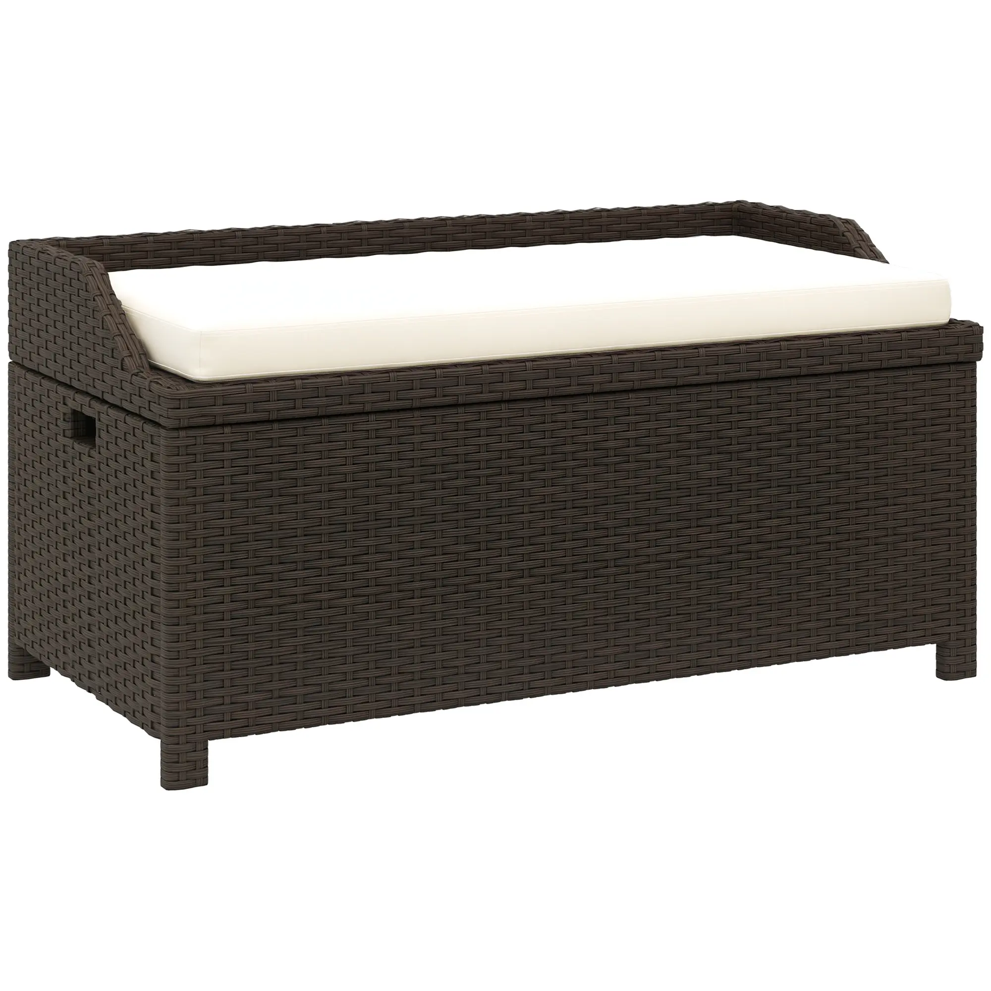 Cream White Weather-Resistant Outdoor Wicker Storage Bench with Cushion - Patio Porch Seating - Hidden Storage for Outdoor Relaxation