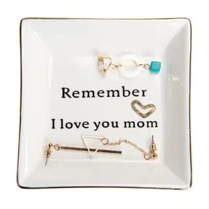 HOME SMILE Christmas Valentines Day Mother's Day Birthday Gifts for Mom-Ceramic Ring Dish Jewelry Tray -Remember I Love You Mom