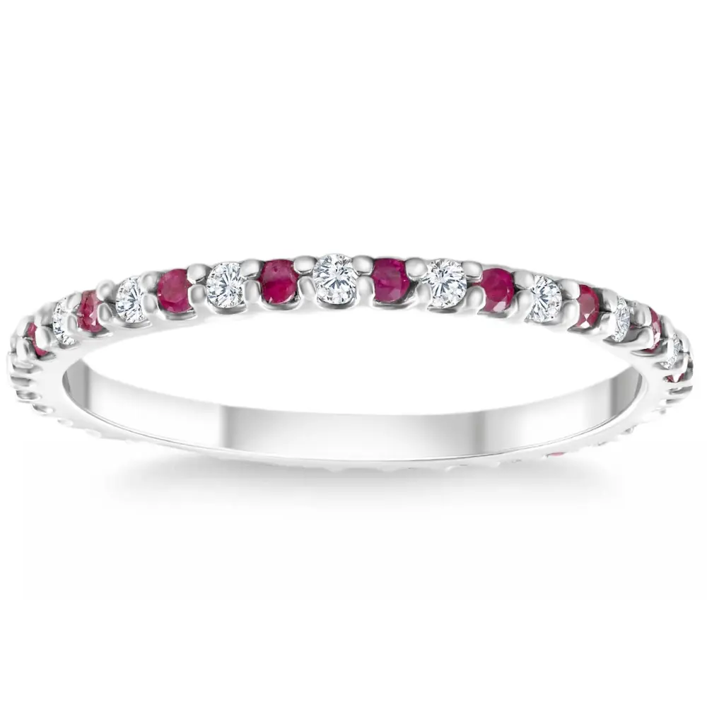 1/2Ct Ruby & Diamond Eternity Wedding Ring 14k White Gold Womens Band
