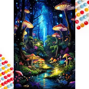 5D DIY Diamond Art Painting Kit, Dream Forest Mushroom Mosaic, Canvas Art, Home Wall Decor, Perfect Gift for Ramadan, Birthday, Anniversary