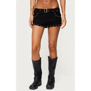 Edikted Women's Studded Faux Suede Micro Shorts
