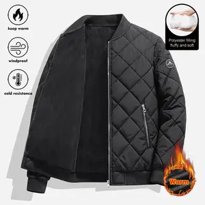 Men’s Black Baseball Collar Bomber Jacket – Fleece-Lined Quilted Warm Outerwear with Zip Front, Logo Patch & Comfort Fit for Fall, Winter, Casual Daily Wear Classic Menswear