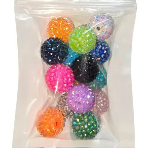 [DBC Rhinesone Beads 15pk] 20mm Bubblegum Sparkle Rhinestones Bead Bag - 15pcs in each bag - Use for Beadable Pens, Keychains, Jewelry and more