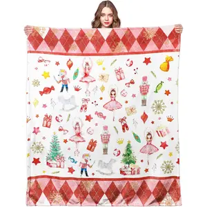 Pink Christmas Nutcracker Throw Blanket Nutcracker Ballet Blanket Xmas Warm Flannel Fleece Throw Comfortable Cozy Decorative
