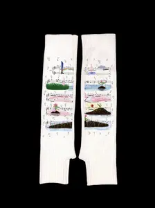 Girls' Cute Cartoon Music Sheet Print Gloves, Flexible Half-Finger Design, Soft Touchscreen Compatible Mitts for All Seasons