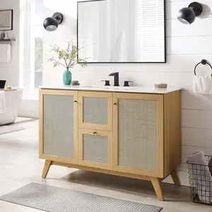 Soma 48” Single or Double Sink Compatible Bathroom Vanity Cabinet (Sink Basin Not Included) in Oak
