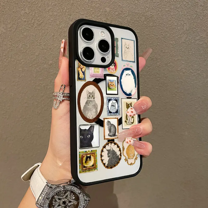 Trendy Magnetic Casefor iPhone17 16 15 14 13 12 11 Pro Max Plus Ari Chic Cat Portrait MagSafe Ready, Ultra Thin & Shockproof
