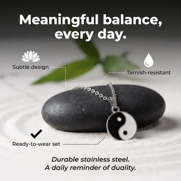 Yin Yang Pendant Necklace – Stainless Steel Chain – Balance Symbol Necklace – Minimalist Unisex Jewelry