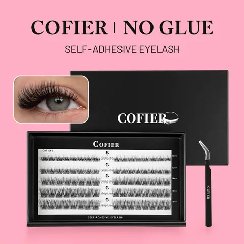 COFIER Lightweight Individual Cluster Lash Kit - No Glue Self-Adhesive C Curl Mixed Styles, Beginner-Friendly DIY Natural Look, Soft Durable Advanced Fibers, Eyelash Tools & Tweezers for Beauty Enthusiasts