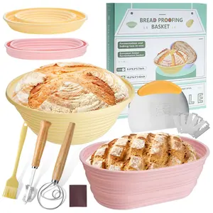 Silicone Bread Proofing Baskets, Augot Sourdough Bread Baking Supplies, Banneton Baskets Foldable Sourdough Starter Basket kit with Bread Lame, Whisk, Scraper, Brush, Complete Set for Bread Baking Bakeware Utensils Round