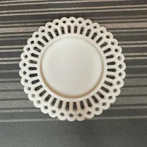 Uranium Milk Glass Plate with Unique Lace Edge Design 5.5” wide and 0.35 lbs.