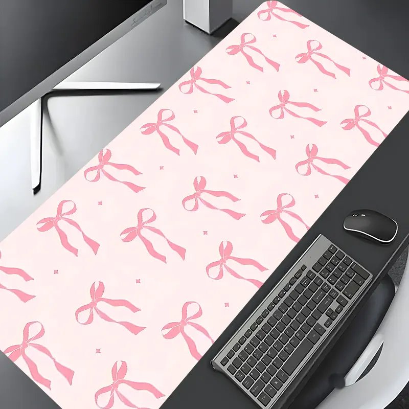 Pink Bow Girly Design Gaming Mouse Pad, Gaming Desk Accessory, Washable Rubber Extended Desk Mat with Non-Slip Base, Girly Home Office Decor, Cute Desk Accessories, Computer Accessories For Desk, Christian Gifts for Women