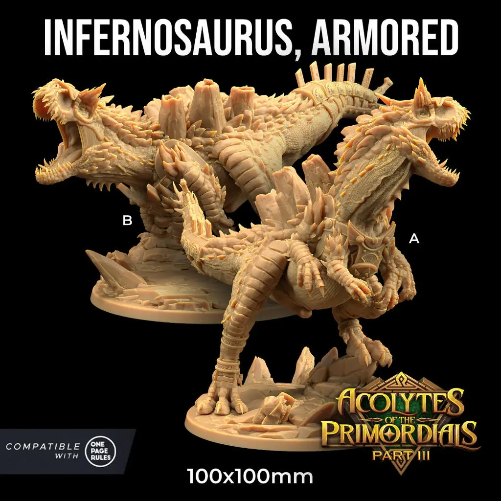 Armored Infernosaurus Acolytes Primordials | The Dragon Trappers Lodge | 32mm Scale | Miniature TTRPG Mini DnD Dungeons Dragons Wargame