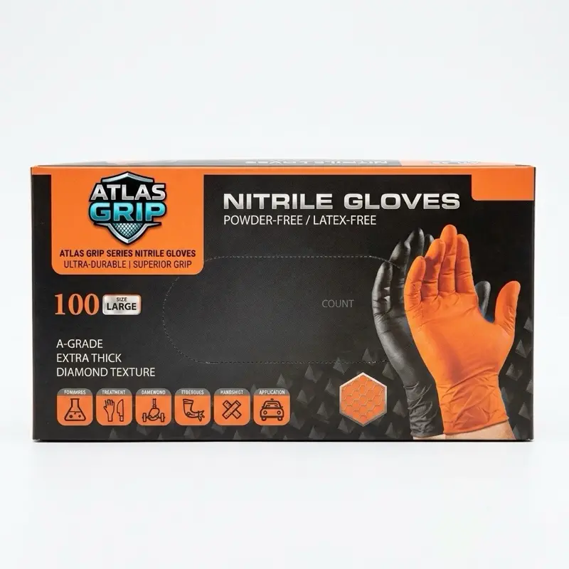 Atlas Grip Heavy Duty Nitrile Gloves – 8 Mil, Textured Grip, Powder Free, Disposable Black Gloves, Latex Free, Chemical Resistant, Mechanic, Cleaning, Tattoo, Food Prep (100 Count) Pack