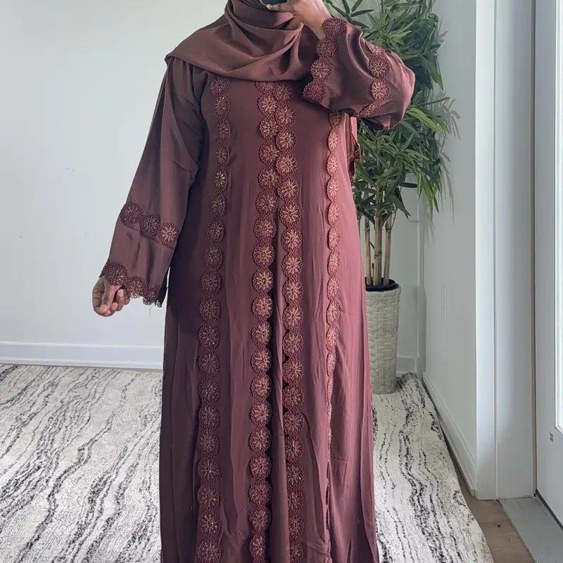 Women's Lace Abaya - Full-Length Muslim Fashion Modest Dress, Elegant Lace Detailing, Modest Women Clothing, Clothes