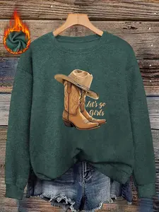 Women's Fall Winter Fitted Graphic Sweater Knitwear, Soft Warm Knit Top with Western Boot Hat Print, Casual Daily Wear