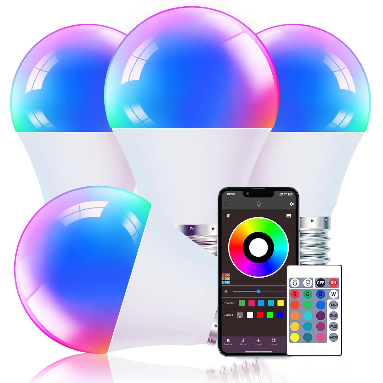 Smart LED Bulb, RGB Color Changing LED Bulb, App Control & IR24 Key Remote Control Bulb, Timer Setting Bulb, Suitable for Bedroom, Living Room, Home S
