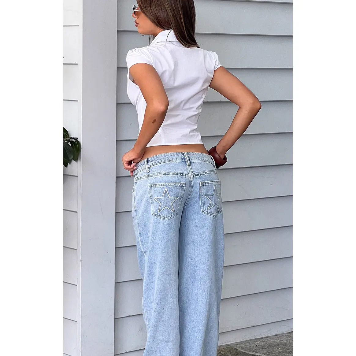 Clara Star Light Wash Denim Low Rise Jeans