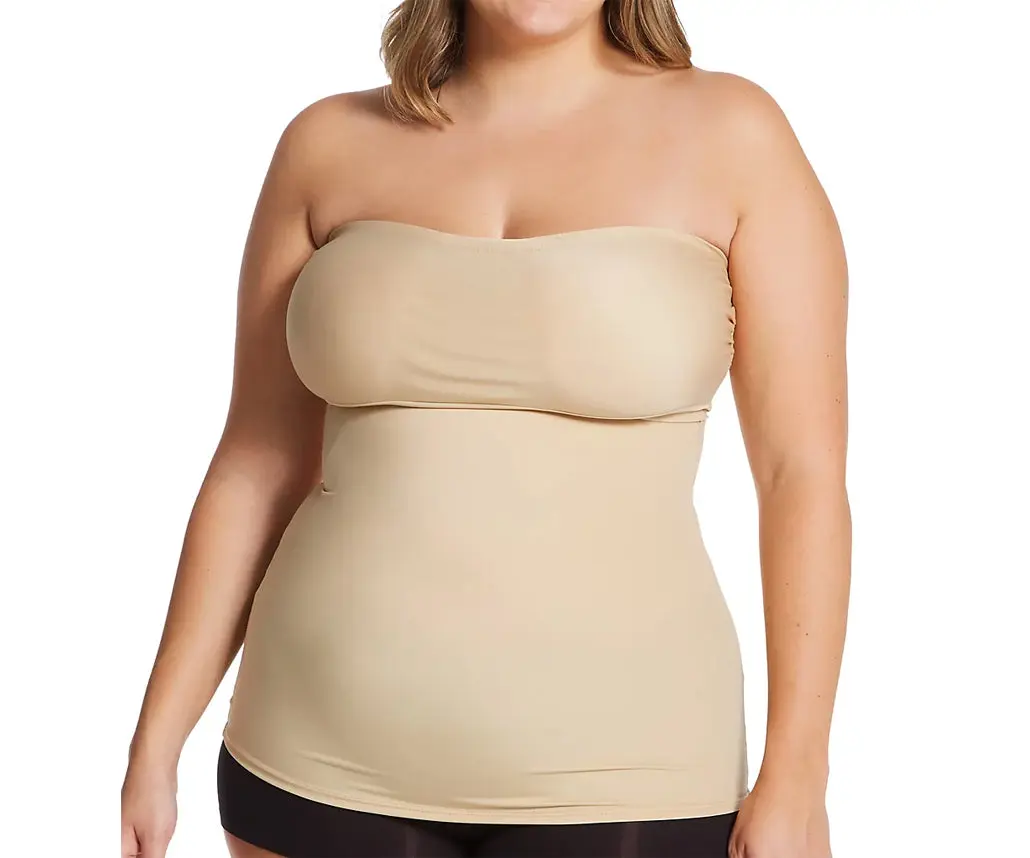 InstantFigure Plus Size Strapless Bandeau Top WBT035C - Nylon & Spandex Fabric for Tummy Waist & Back Contouring, Elastic Bust Support, 4-Way Stretch, Women's Shapewear in Three color